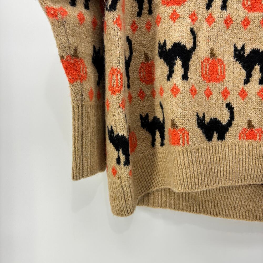 Vince Camuto Size Large Womens Sweater Black Cat Pumpkin Halloween Crewneck Fall - Picture 11 of 16